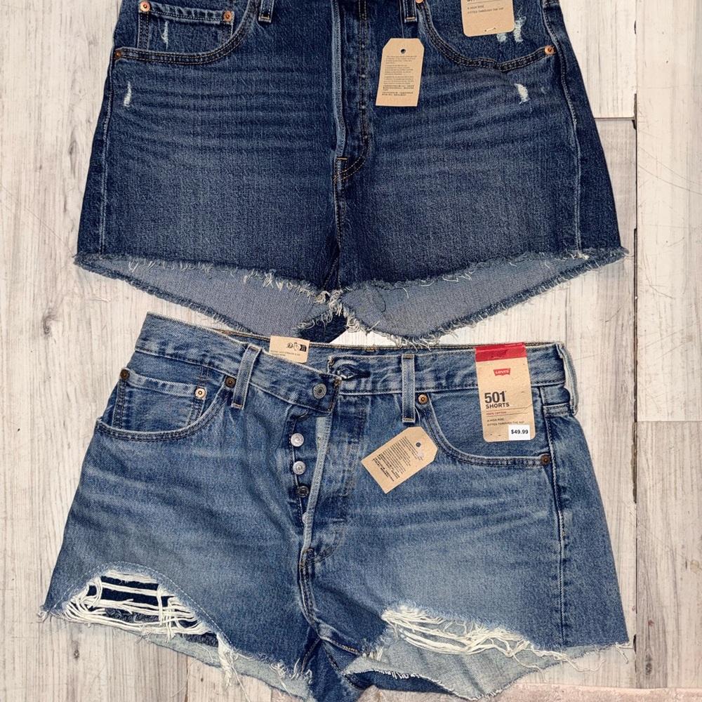 Levi's Women's Blue High-Rise Distressed Denim Cutoff Shorts